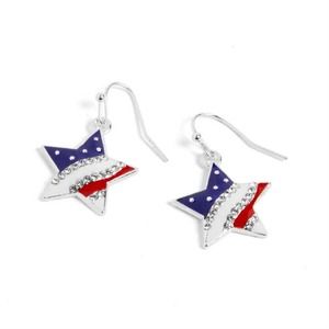 Americana Patriotic Flag USA Celestial Star Earring Red White Blue Crystal